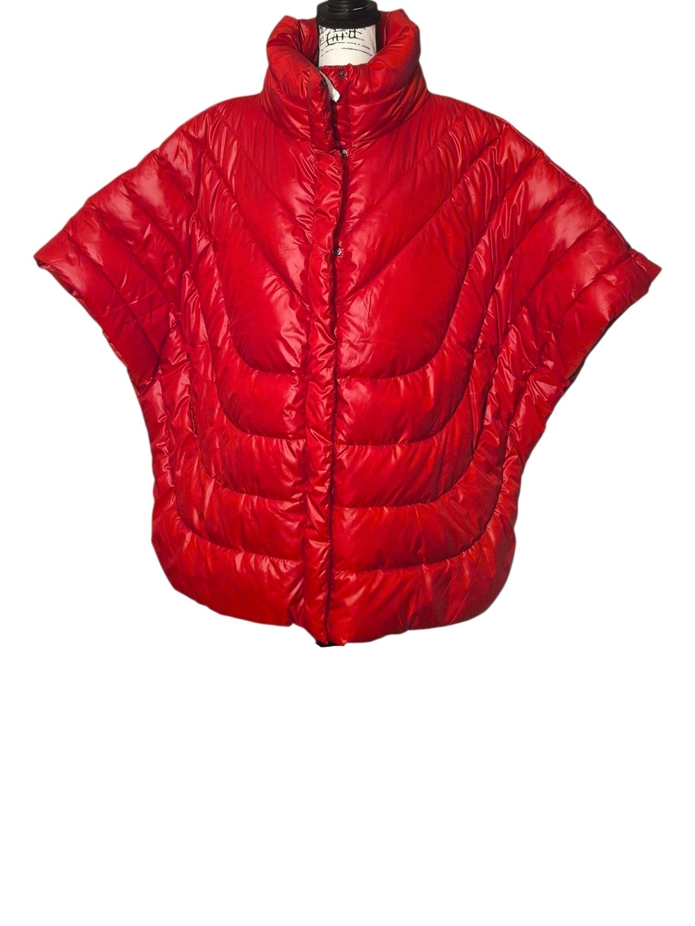 Red Puffer Cape Poncho Quilted Oversized Coat 2X Plus Sz ApresSki WinterCore Y2K